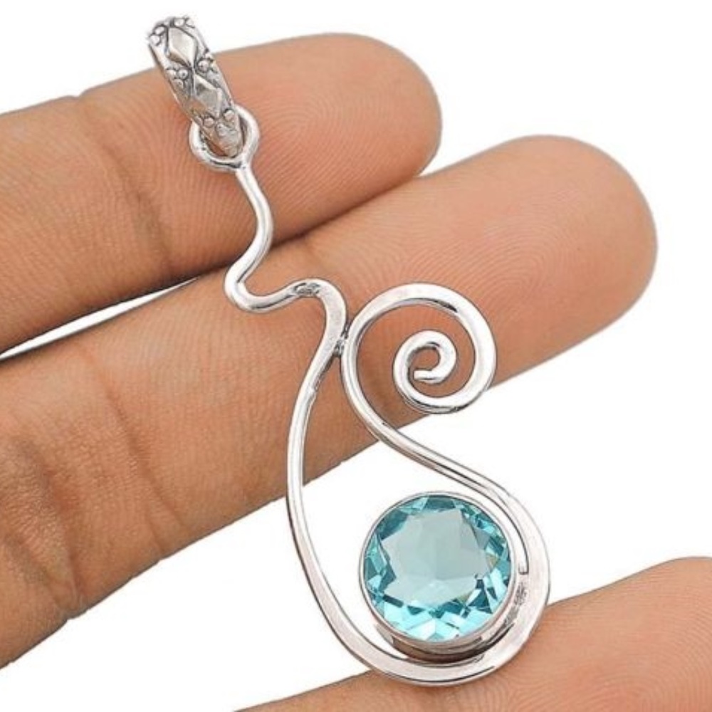 3CT Aquamarine .925 Solid Sterling Silver Pendant